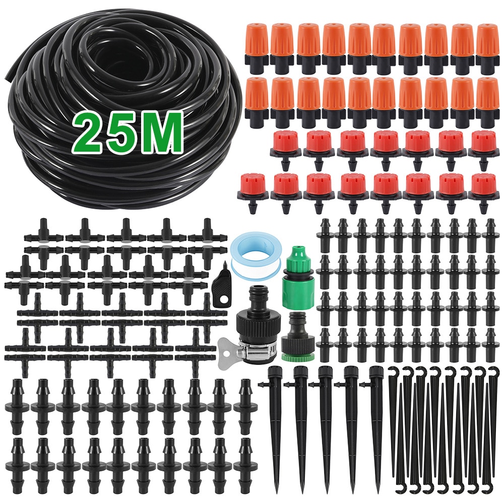 25M Hose Drip Irrigation System 360 Degree Adjustable 20 Hole Sprinkler Kit Garden Watering Inserting Ground Micro Flow Dripper