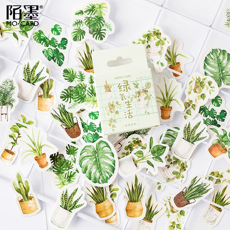 45 pcs/lot Green Potted Plant Stickers Scrapbooking Material Diary Album Art Diy Stickers Decorative Collage Label Happy Planner