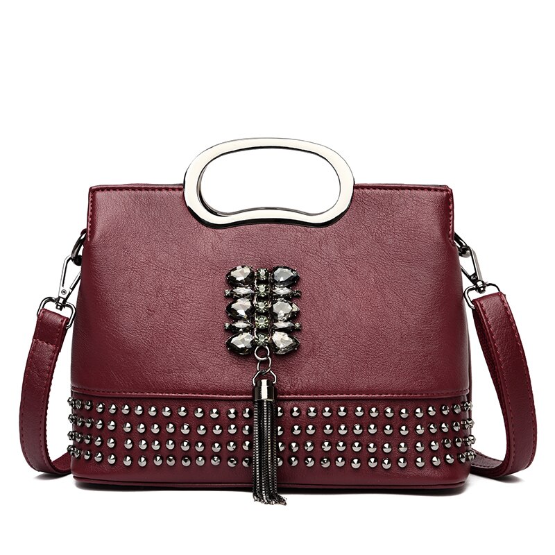 Luxe handtassen en tassen schoudertassen voor vrouwen handtassen met ketting en kwastjes crossbody tas: Windrood