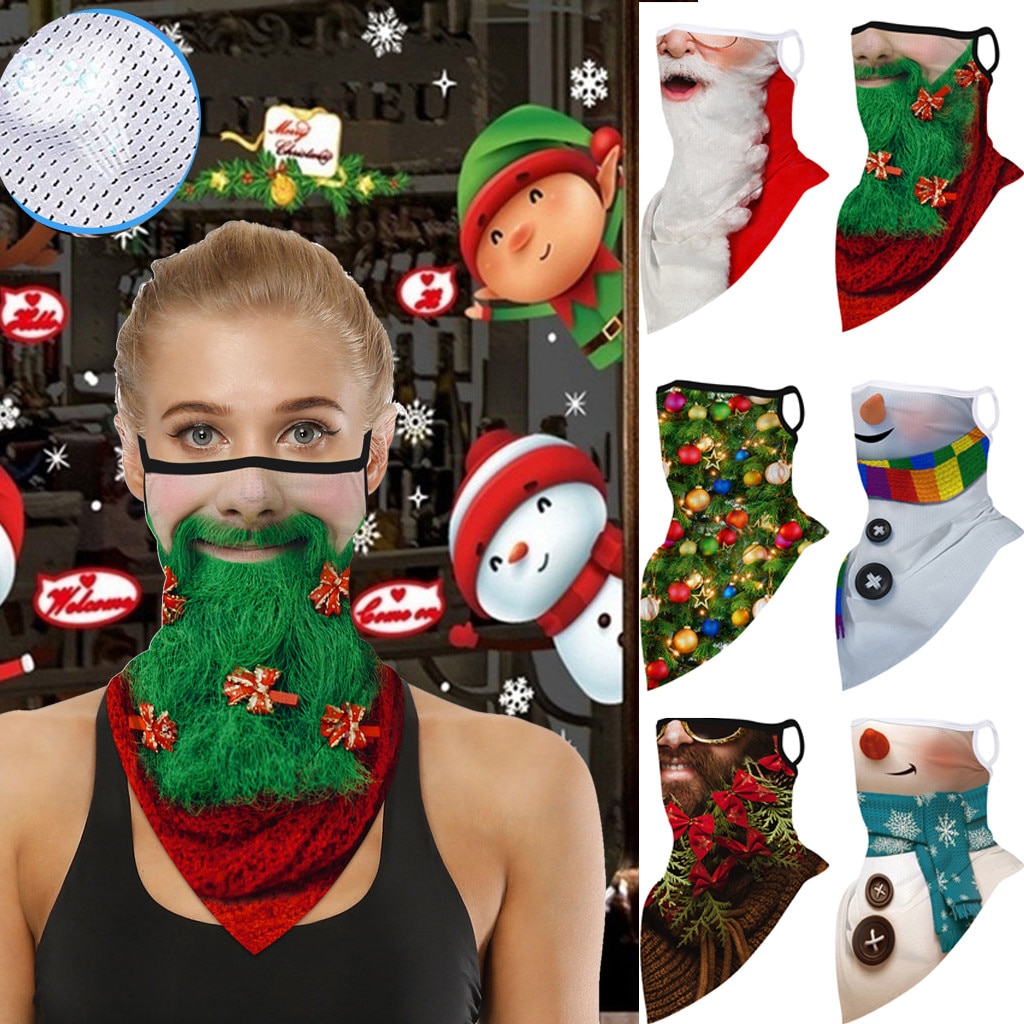 25# 1pc Snowman Santa Claus Party Mask Scarf Merry Christmas Print Seamless Ear Mask Sports Scarf Neck Tube Face Riding Masks