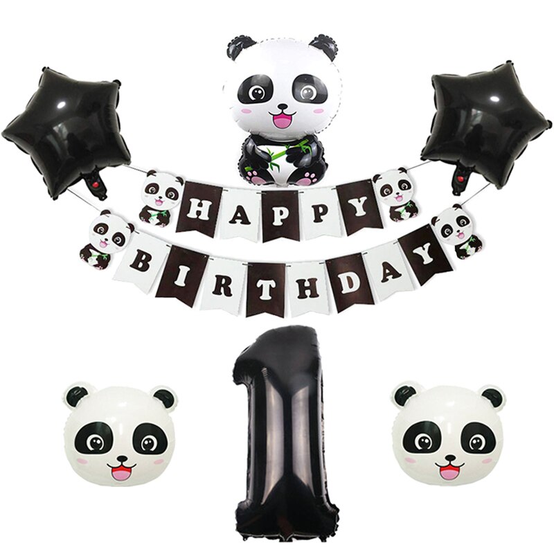 Panda Birthday Balloon Panda Banner Helium Foil Star Number Balloons Birthday Party Decoration Kids Animals Figures Aluminum