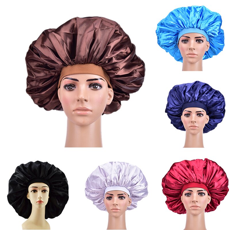 1PC Super Giant Sleep Cap Waterproof Shower Caps Female Hair Care Large Satin Silk Bonnet Luxurious Fabric Sleep Cap