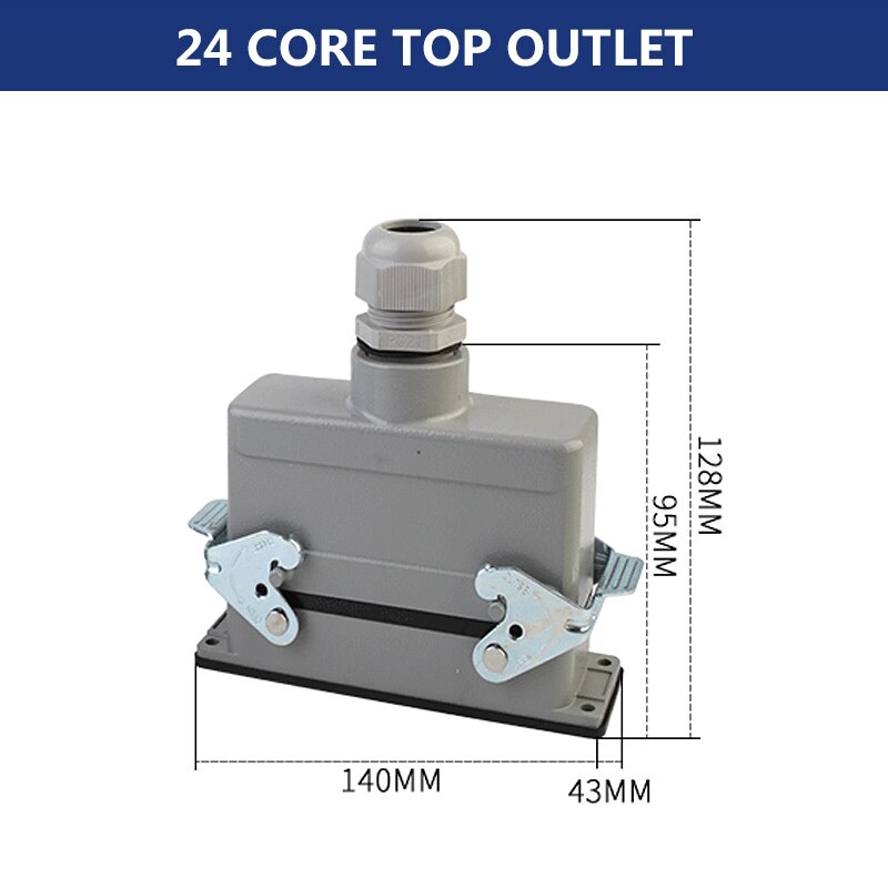 Rectangular Heavy Duty Connectors HDC HE 4 6 8 10 16 20 24 32 48 Core Pin 16A Waterproof Aviation Plug Top Side Line Connector: 24 core top line