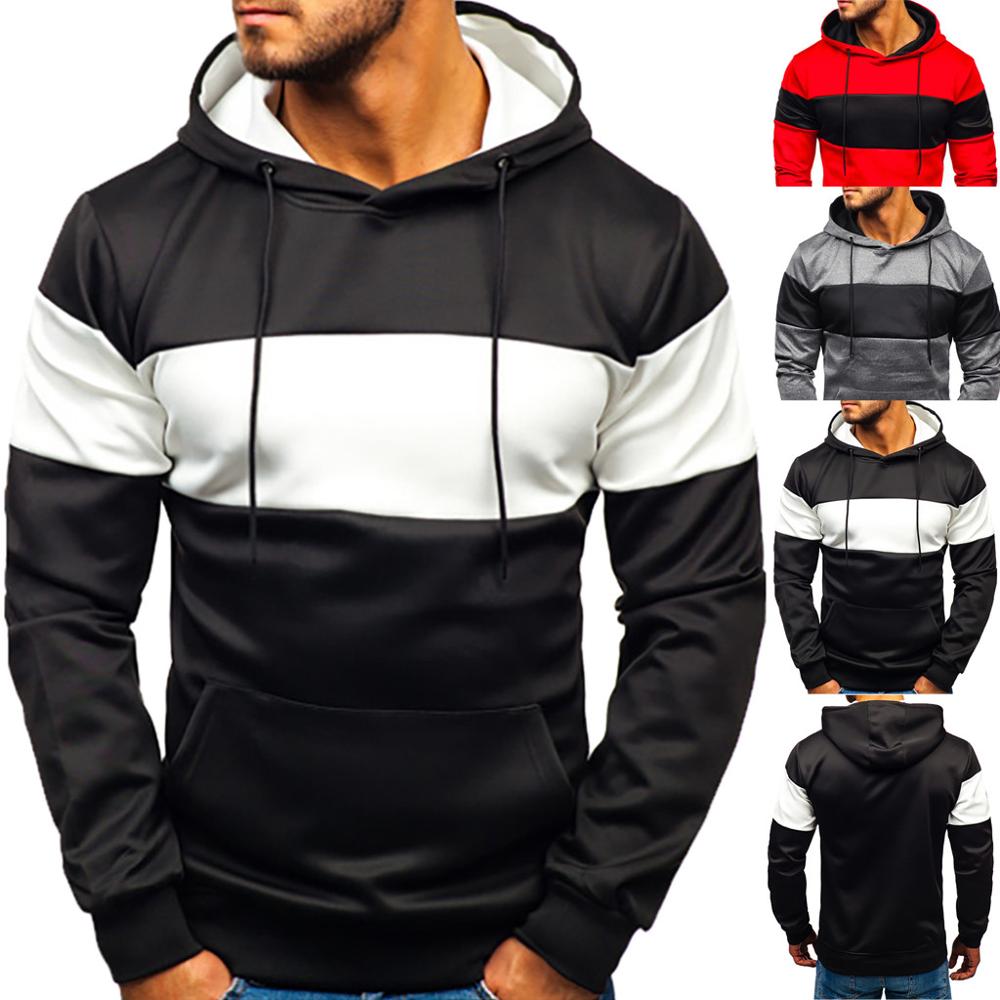 Pocket Patchwork Hooded Cardigan for Men Slim Fit Hoodie Coat Men Casual Long Sleeve Sweatshirts Male Jackets #0102