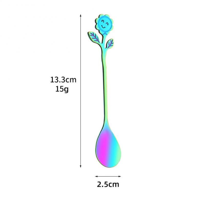 Sunflower Pattern Spoon Fork Stainless Steel Thin Handle Tea Spoon Coffee Stirring Rod Dessert Fork Tableware: 08