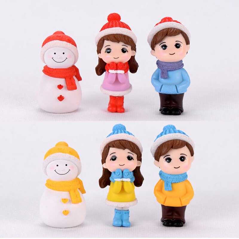1Pair Resin Mini Couple Snowman Statue Craftwork Garden Miniature Micro Landscape Decoration Maison Christmas