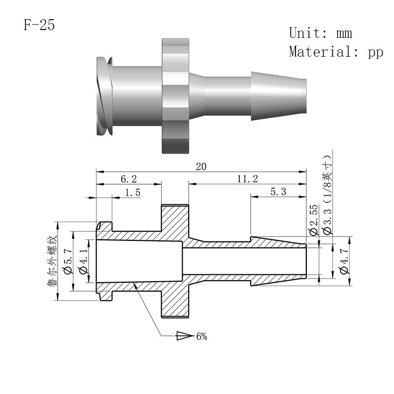 Luer-sperren Adapter PP Kunststoff Luft Ventil Rohr Abgabe Kleber Subpackaging Spritze Fass Montage Anschluss: F-25