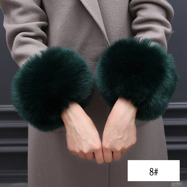 Oversized bont manchetten imitatie bont hand ring handschoenen winddicht manchetten set armband: 8
