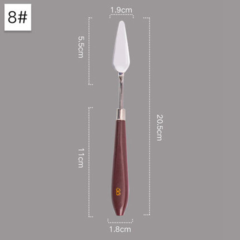 Stainless Steel Oil Painting Knife Brown Handle Spatula Palette Knife Arts Painting Tool Flexible Blades Stationery: NO.08