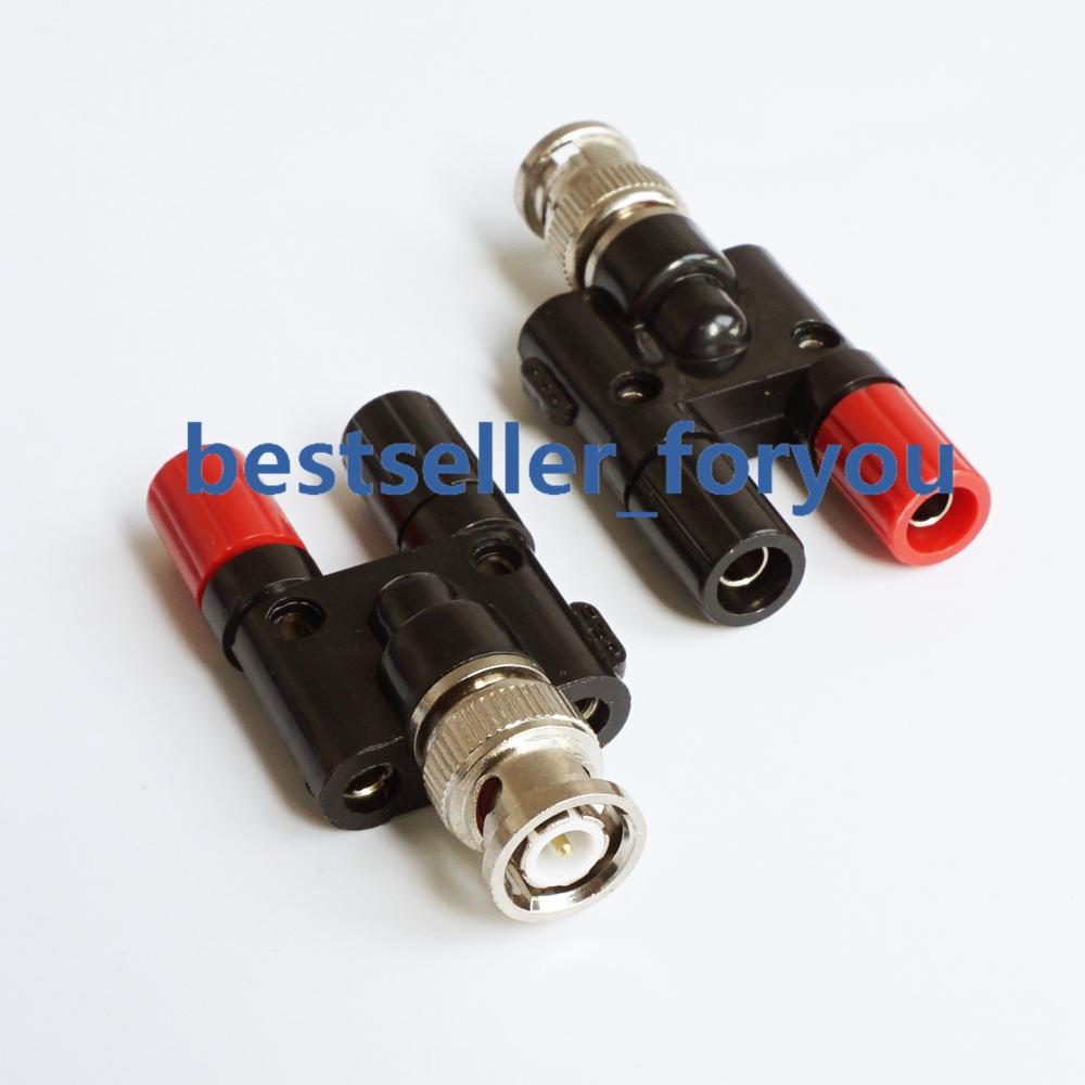 1Pcs BNC male to two dual 4mm Banana binding post jack connector Adapter 1M2F
