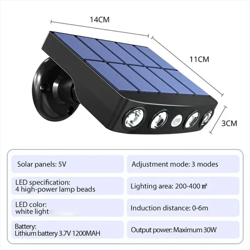 Leistungsstarke 4 LED-Solar-Sicherheitsleuchten für den Außenbereich, Sensor, Bewegung, 3 Modi, wasserdichte Straßenlampe, Wand-Nacht-Arbeitslicht für den Garten: 6-10W