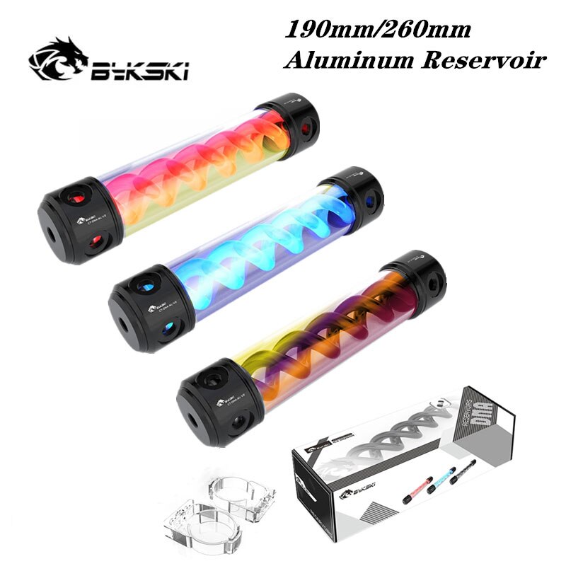 Bykski T-Virus Reservoir Cylindrical Aluminum PC Water Cooling, Muti-Color Spiral Water Tank RGB 12V/5V, 190/260mm, CT-DNA-AL-V2
