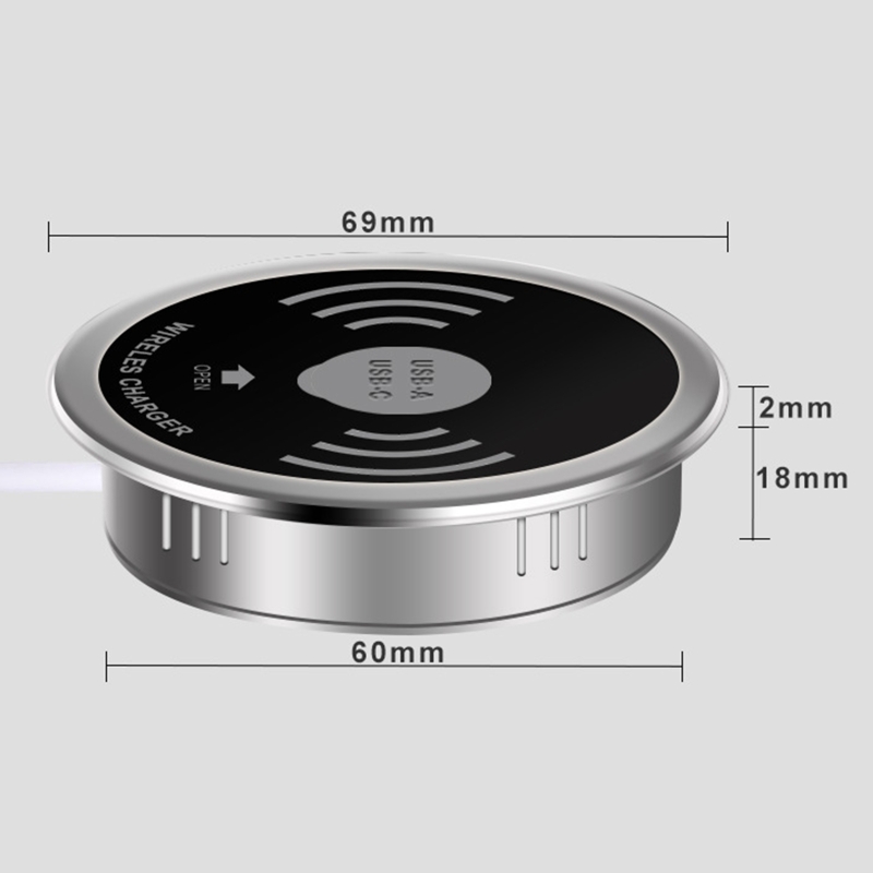 15W USB-C USB-A Quick Charger 3.0 Built in Desktop Device Qi Fast Wireless Charger Embedded Charger