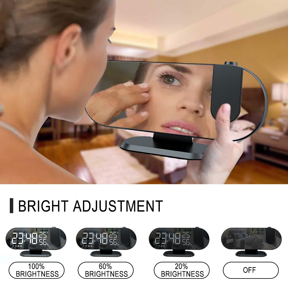 Radio FM portato sveglia digitale intelligente orologio da tavolo orologi da tavolo elettronici orologio sveglia USB con proiettore a 180 ° posticipare