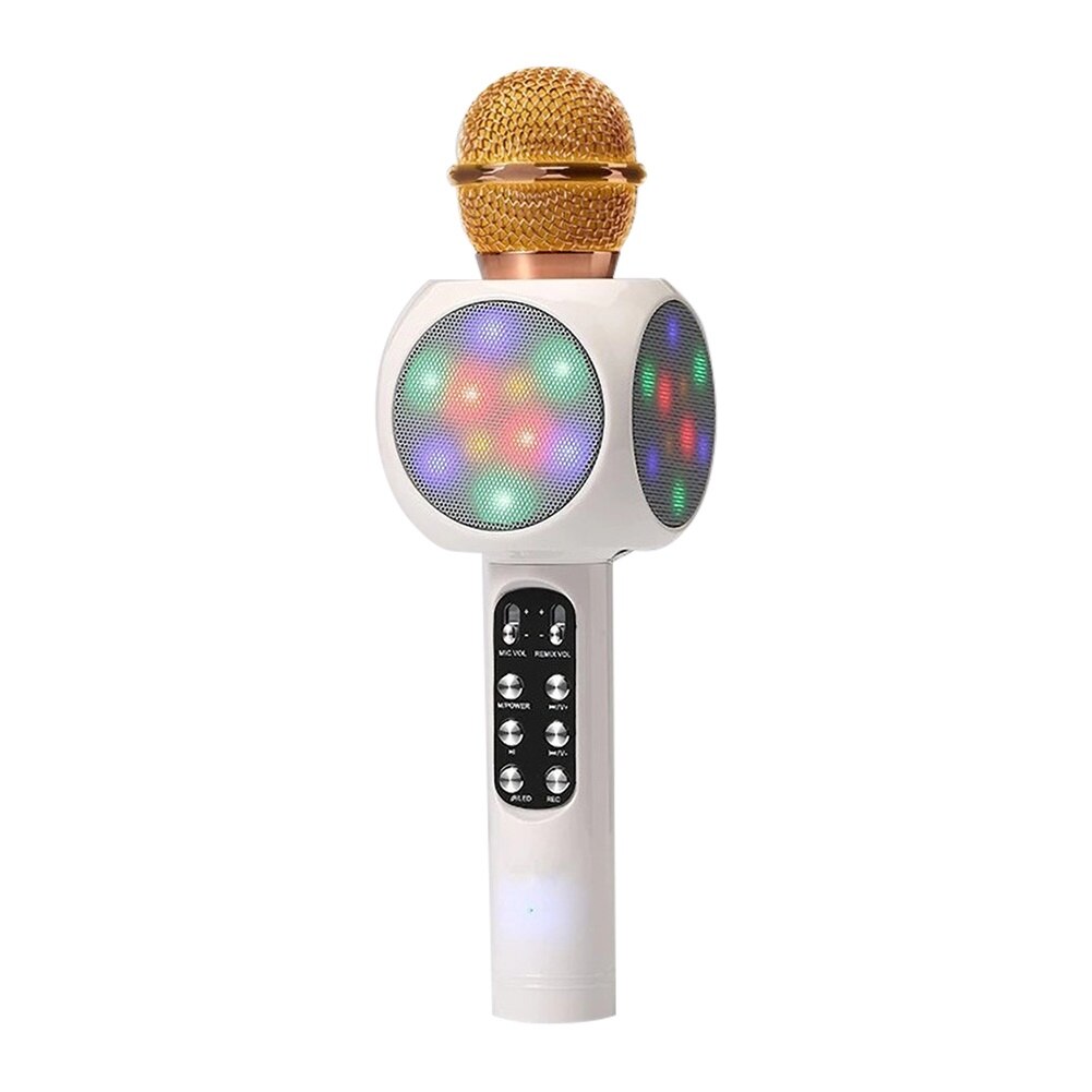 Hjem karaoke trådløs bluetooth farverig ledet højttaler kondensatormikrofon mikrofon: Hvid
