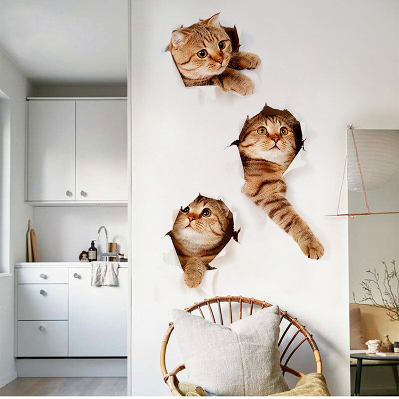 Cute 3D Cat Wallpaper Decorating Bathroom Toilet L... – Grandado