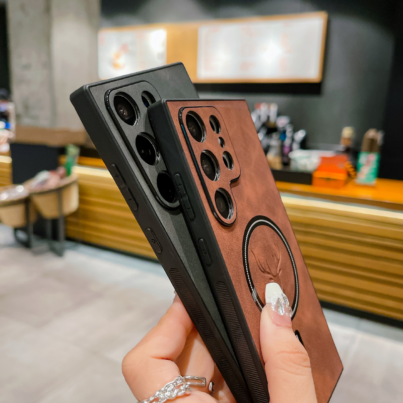 Pour Magsafe magnétique sans fil charge luxe étui de téléphone en cuir pour Samsung S25 Ultra S23 S22 S24 Ultra Plus pare-chocs couverture arrière