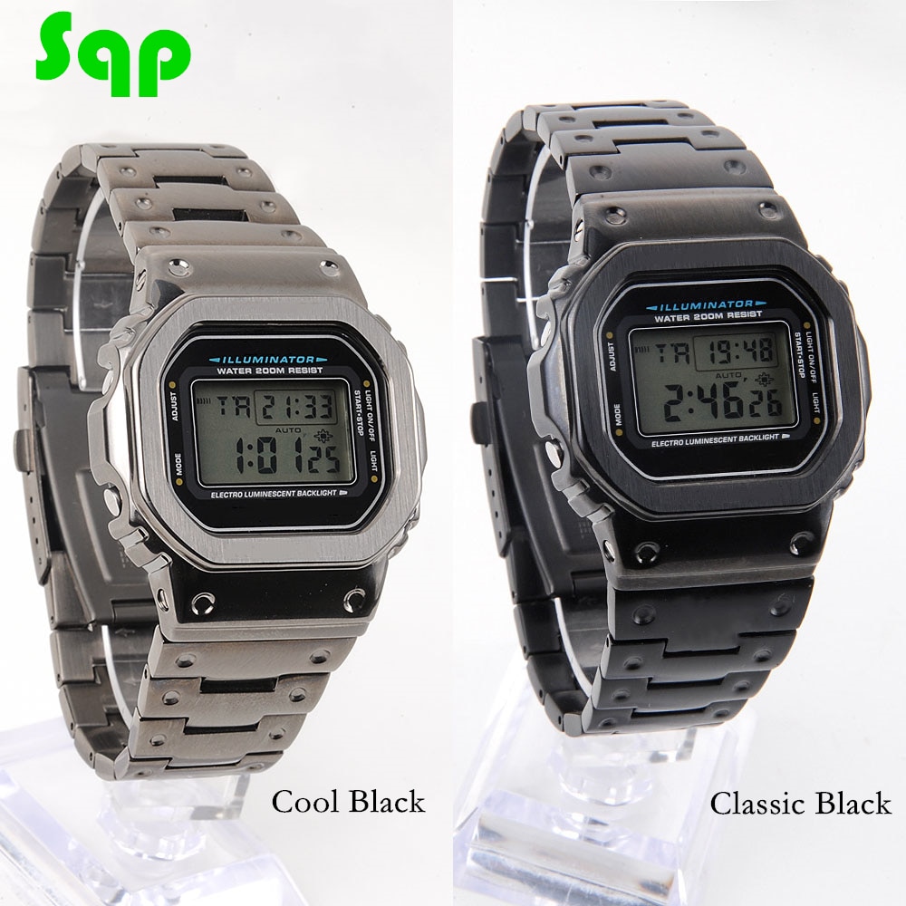 DW5600/5610 Cool/Classic Black Horloge Set Modificatie Horlogeband Bezel 316L Rvs