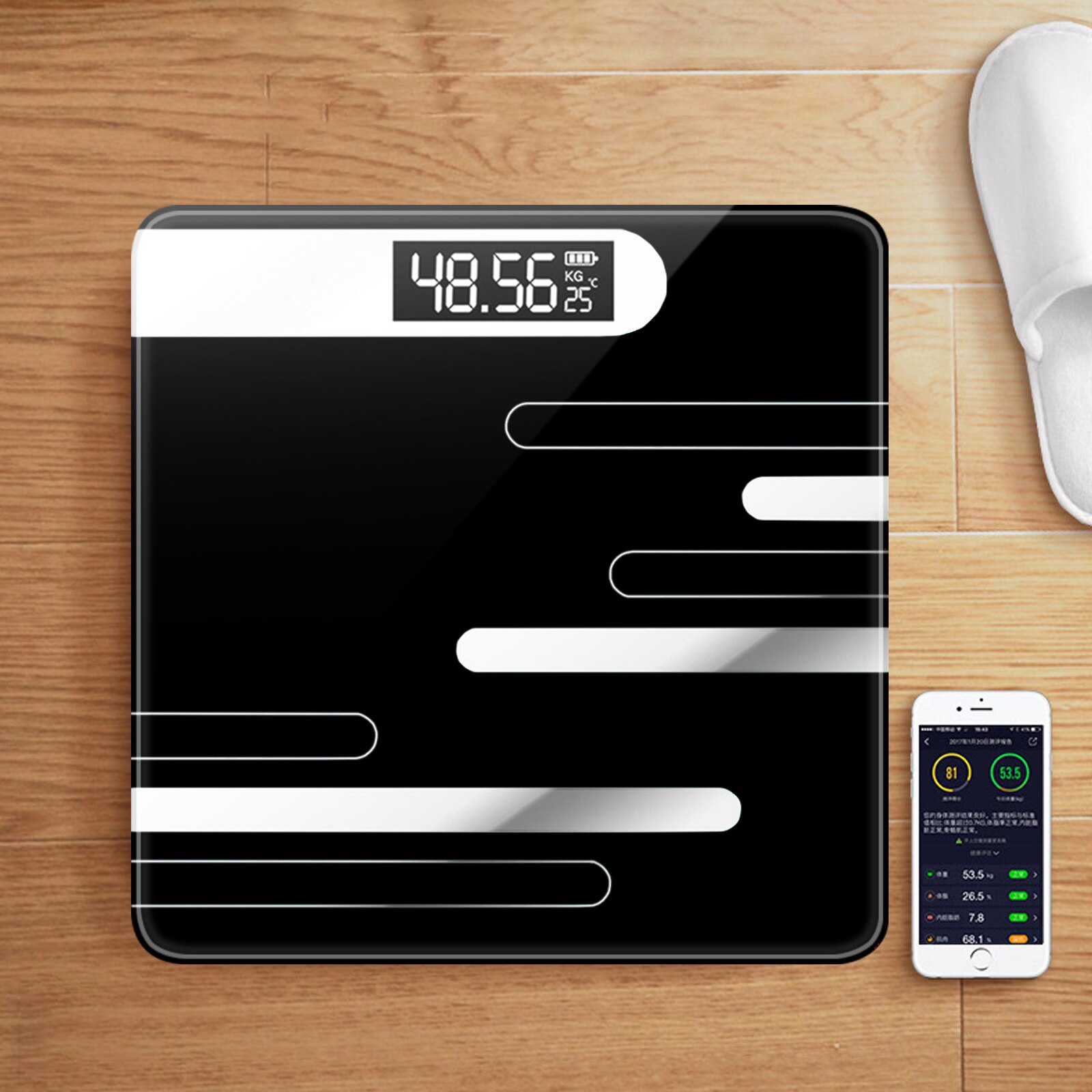 Báscula Digital inalámbrica para peso corporal, balanza de grasa corporal con batería, Bluetooth inteligente: Line black