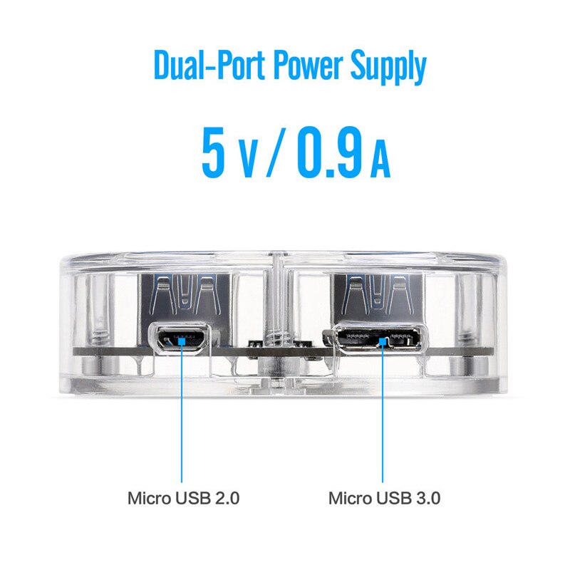 USB 3,0 transparent Schreibtisch Hub, 4 Häfen USB 3,0 Schnittstelle, 5Gbps Geschwindigkeit, mit Dual-Hafen-Netzteil, für Laptop Deskop Computer