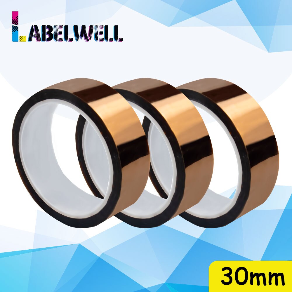 Labelwell 3 uds cinta Kapton 6mm 10mm 20mm 25mm 30mm cinta adhesiva de oro de poliimida para alta temperatura resistente al calor para la industria: 30mm