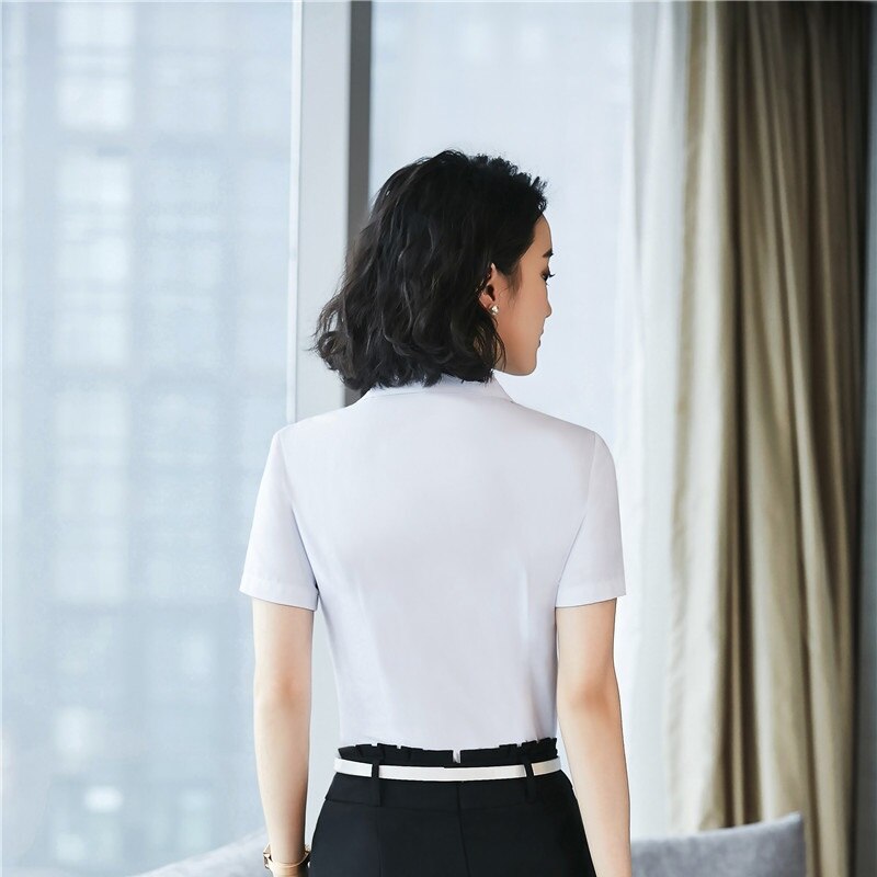 White Summer Formal Women Blouses & Shirts For Ladies Office Uniform Styles Blouse Female Clothes Work Wear
