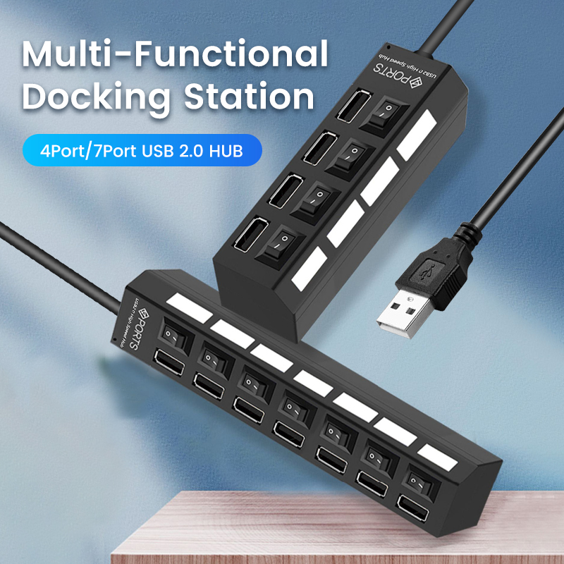 USB 2,0 Hub Multi USB Splitter Häfen Hub verwenden Netzteil 4/ 7 Hafen Mehrfach Expander Hub mit schalten 30cm Kabel für zu Hause