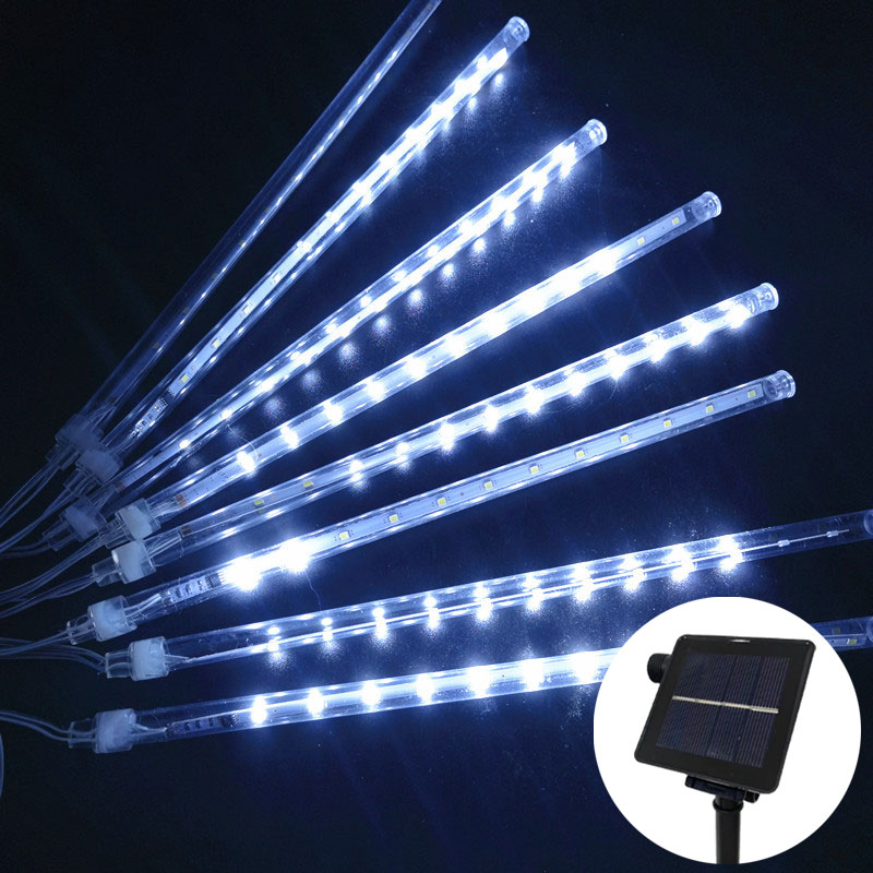 Solar LED Meteor Shower Light String Light Waterproof Fairy Garden Decor Outdoor Led Street Garland Christmas Decoration: WHITE / changeable