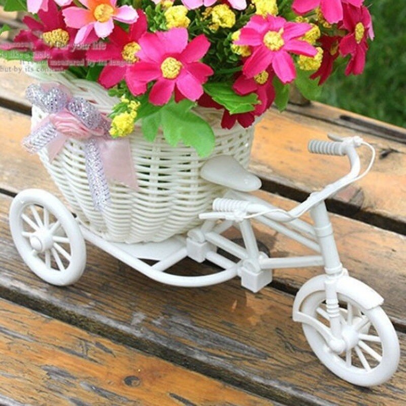 Plastic Wit Driewieler Fiets Bloem Mand Container Voor Thuis Weddding Decoratie