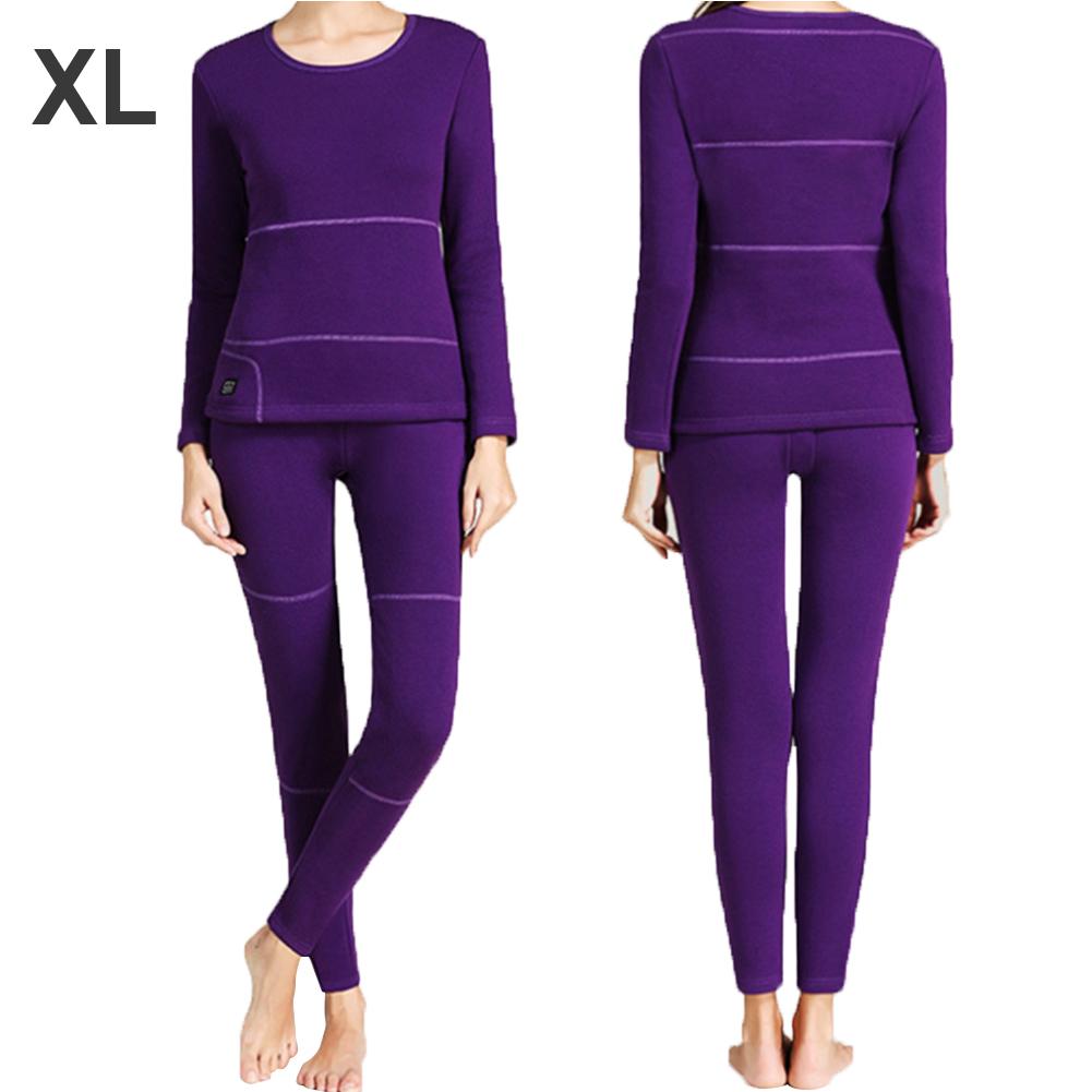 Electric Heating Thermal Underwear Set Women Elasticity Thermal Underwear Set For Winter Heating Vest Waterproof Clothing 3XL: purple XLpurple XL