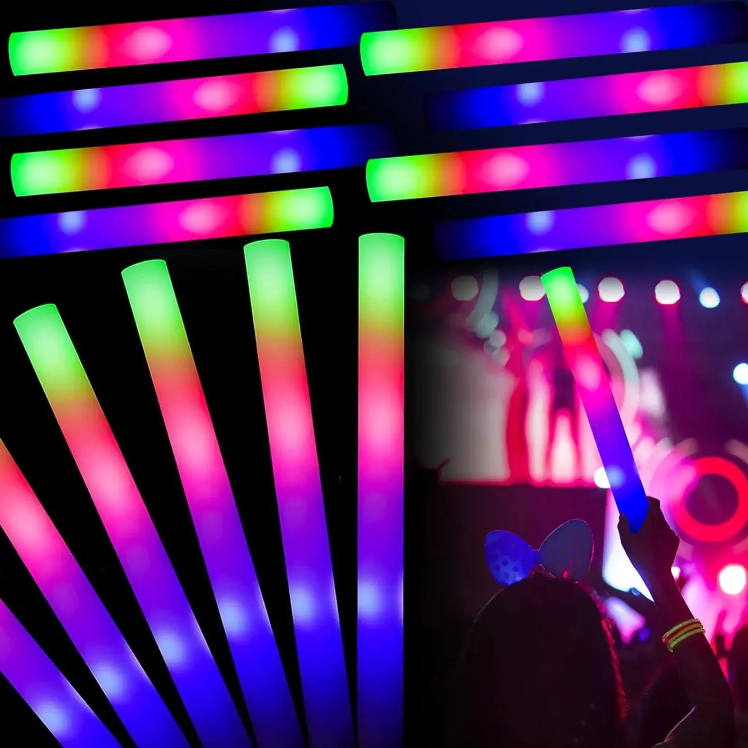 50 Uds. Barras luminosas LED a granel coloridas barras de espuma brillante RGB para Navidad cumpleaños boda suministros para fiestas que brillan en la oscuridad