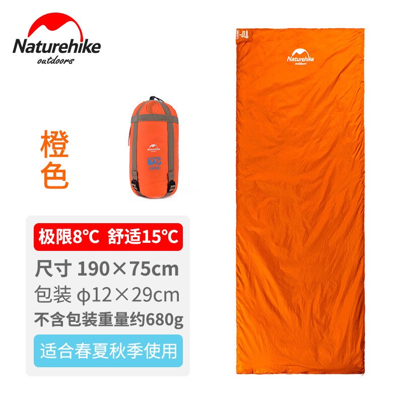 Naturehikecamping mini slaapzak envelop slaapzak ultralichte splicing outdoor fleabag 3 seizoenen reisslaapzak: Sinaasappel s