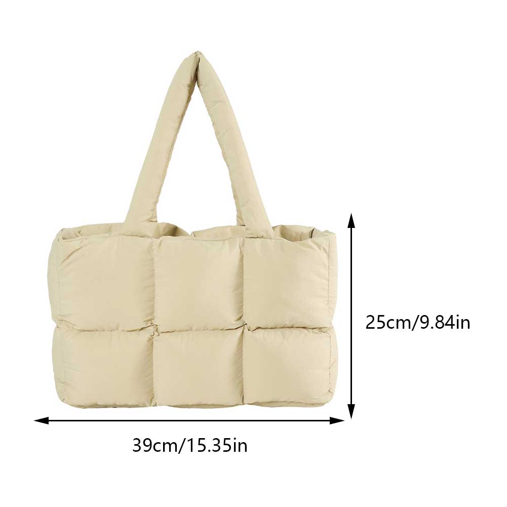 Bolsos de hombro acolchados a cuadros Retro para mujer, bolsos acolchados de invierno de Color sólido a la , bolsos de compras de gran capacidad para mujer: Caqui