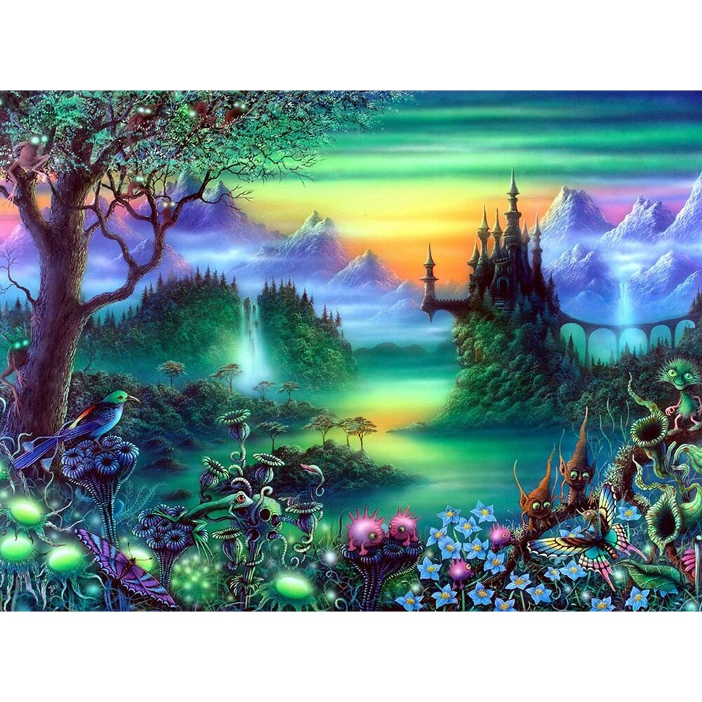 5D BRICOLAGE Plein Carré Diamant Peinture Montagne Paysage Broderie point De Croix Mosaïque Strass Halloween Décor: 01