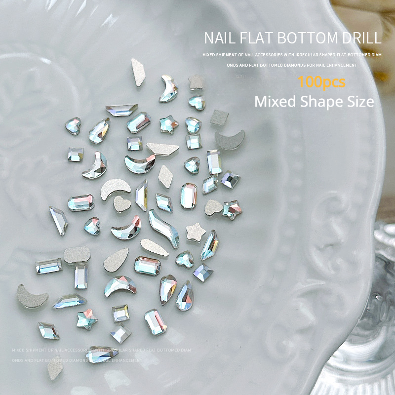 100 Uds Mini forma de cristal diamante decoraciones de uñas fondo plano diamantes de imitación Color mezclado piedras preciosas de vidrio accesorio de manicura DIY: Gris