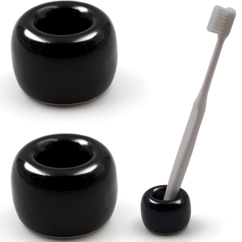 Multifunctionele Mini Keramische Badkamer Douche Tandenborstelhouder Leuke Tandenborstelhouder Rack Badkamer Tandenborstel Accessoire: Black