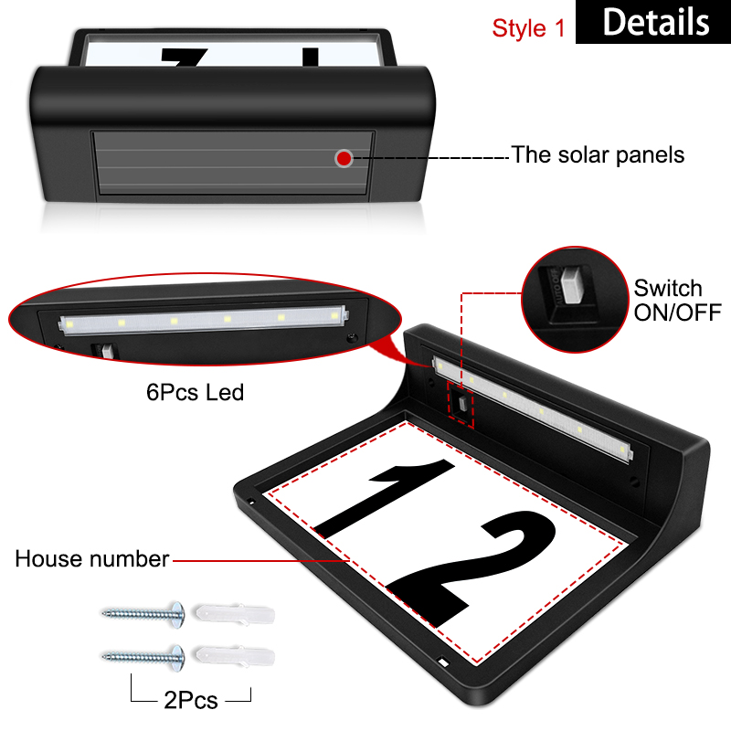 House Numbers Solar Powered Light Address Sign LED Solar Lamp Outdoor Waterproof Plaque Lighting for Home Yard Street