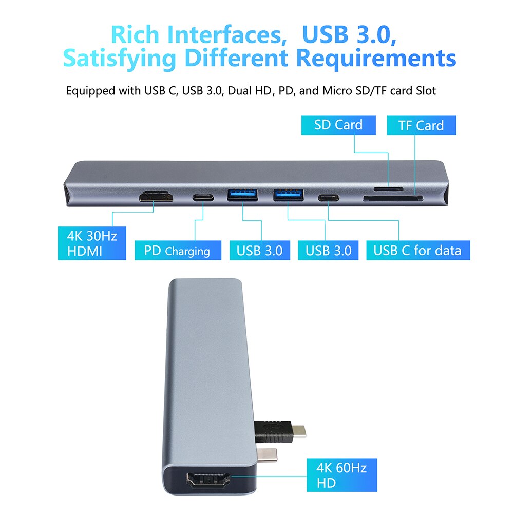 Meerdere Hoge Snelheid Expander Adapter Dual Usb Type-C Hub Docking Station 4K Dual Pd 2 Usb Sd tf Kaartlezer Adapter