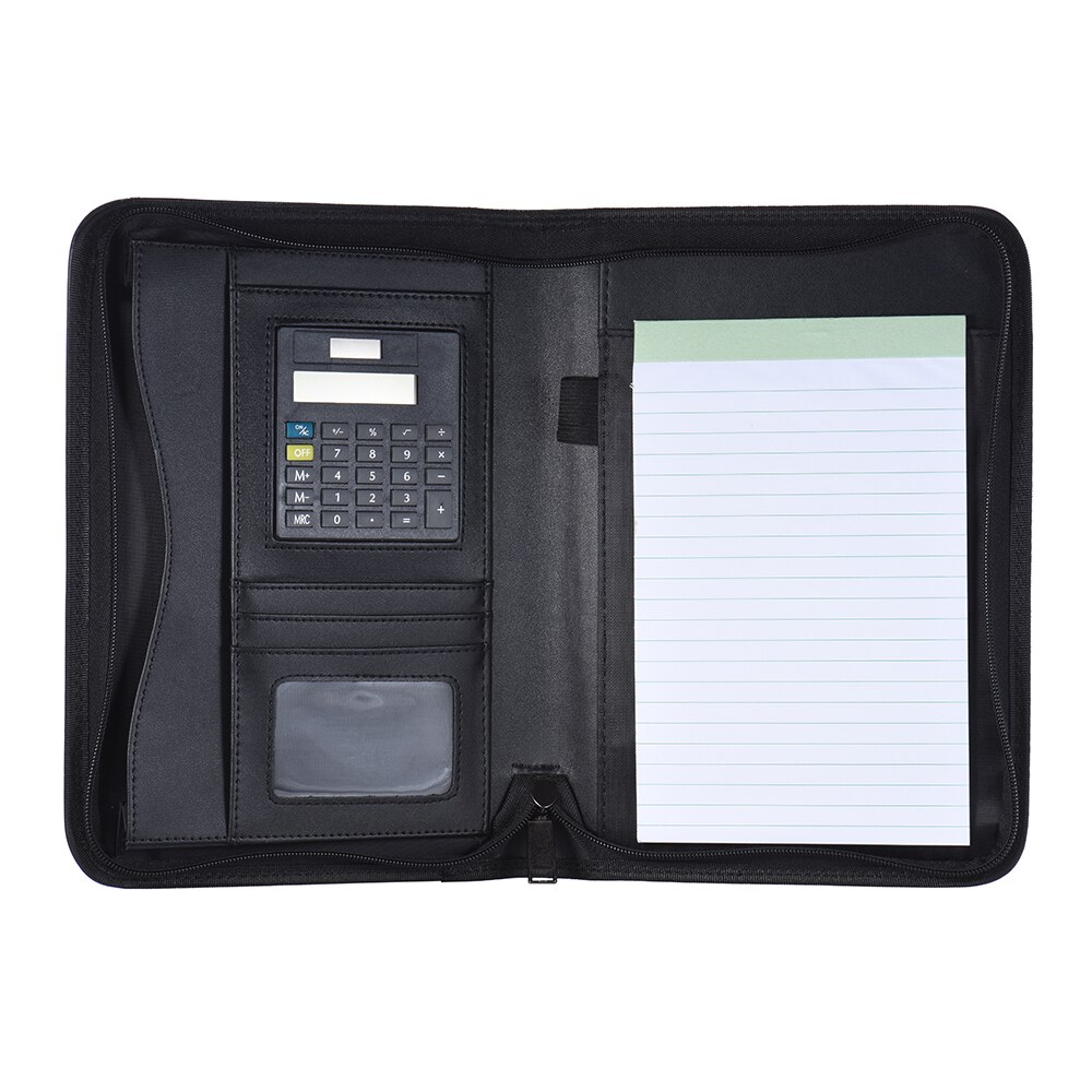 A5 A4 Business Portfolio Padfolio Folder Document Case Organizer A5 PU Leather Zippered Closure Calculator Card Holder Memo: A5