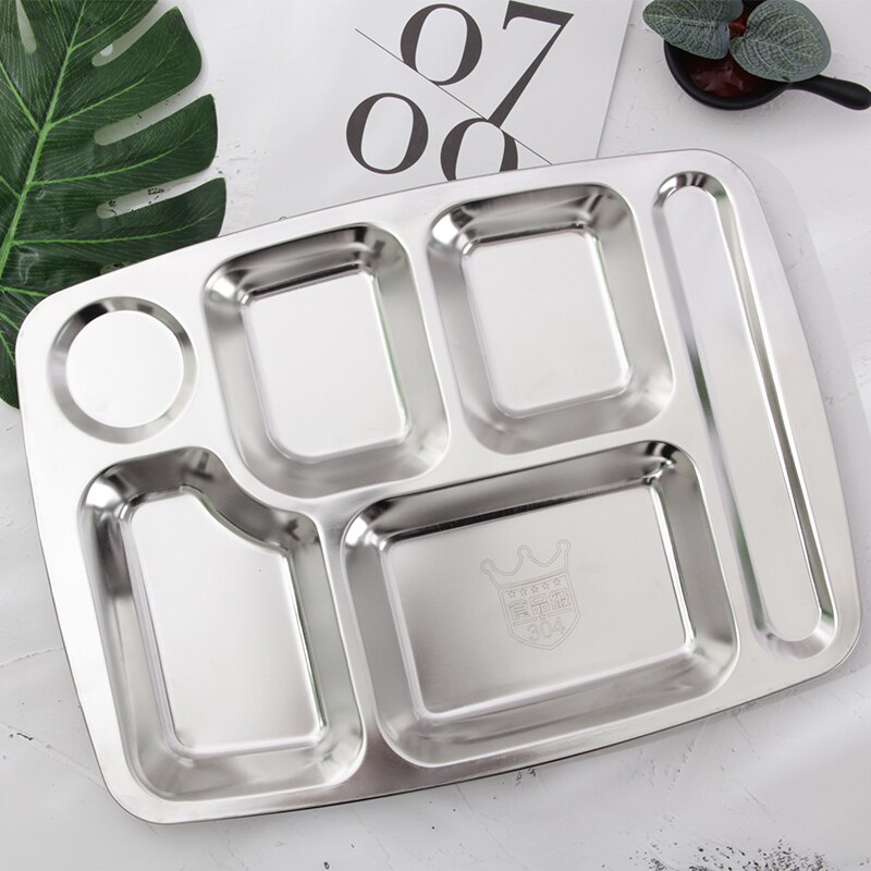 304 Stainless Steel Fast Food Tray Child Baby Anti-fall Tray Student Cafeteria Partition Plate