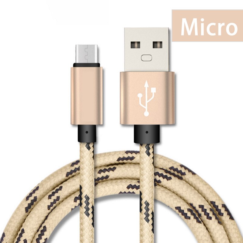 5V2A Mobiele Telefoon Kabel Snelle Opladen Micro Usb-kabel Rooster Nylon USB Sync Gegevens Voor Tablet Android Telefoon Micro Draad 1 m: Gold