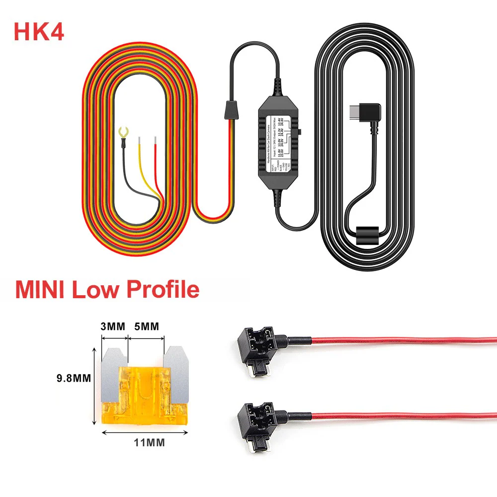 Viofo Original HK4 para A119Mini/ A229/ T130/ WM1 Dash Cam ACC Hardwire Kit Cable 3 cables para modo de estacionamiento: Verde