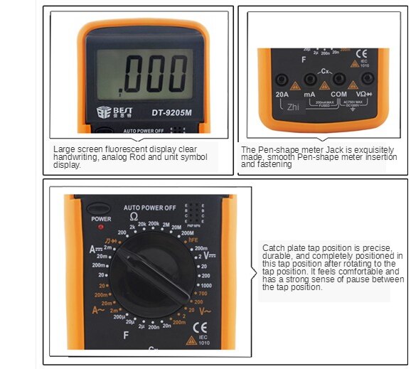 Best BST-9205M large screen digital multimeter with probe DT9205A