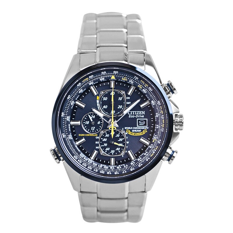 Luxo japão marca relógios de quartzo negócios casual aço/pulseira couro relógio masculino azul anjos world chronograph relógio pulso: 4 Button-Silver blue