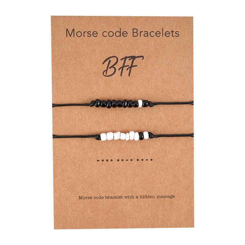 Bracelet en corde noire, réglable, Code Morse, tressé à la main, pour femmes et hommes, bijoux de Couple