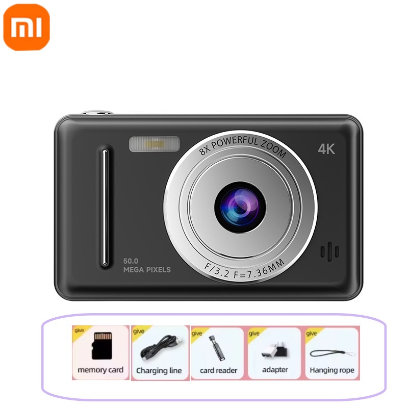 Xiaomi-cámara Digital 4K Retro CCD, tarjeta portátil, cámara de nivel de entrada, cámara Dual Flash, 50 millones de píxeles, enfoque automático: Oro
