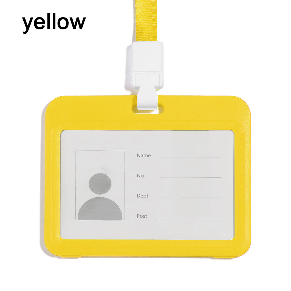 Dubbelzijdig Transparante Kaarthouder Met Lanyard Horizontale Stijl Dwarse Plastic Mouwen Badge Kaarthouder Card Protector: yellow