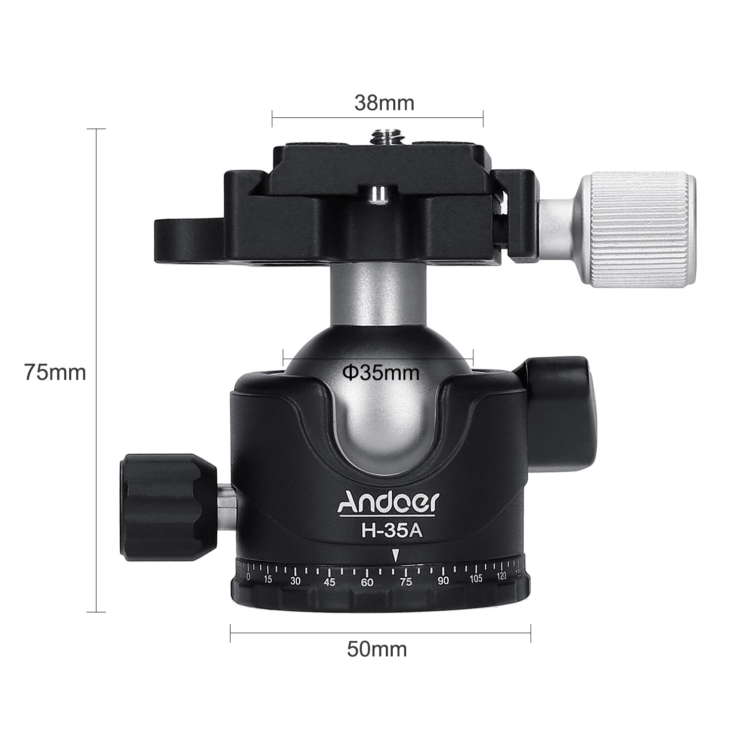 Andoer-tripé panorâmico para esferas, adaptador para montagem em tripé, cabeça esférica, ranhura em u, centro de gravidade, liga de alumínio, max capacidade de carga de 15kg