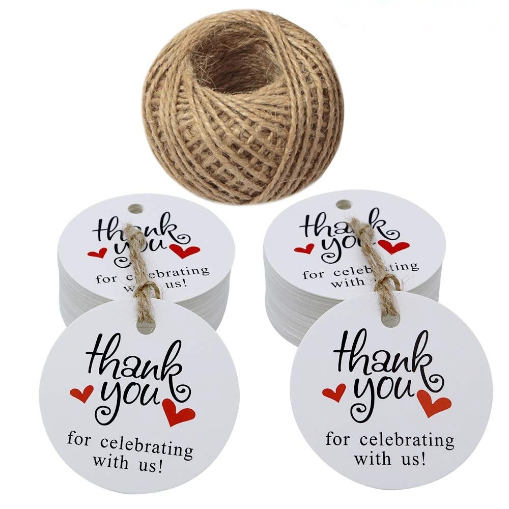 300 Stuks Dank U voor Vieren met Ons Tags voor Wedding Baby Shower Party Gunsten met 100 Voeten Jute Twine hang Prijskaartjes