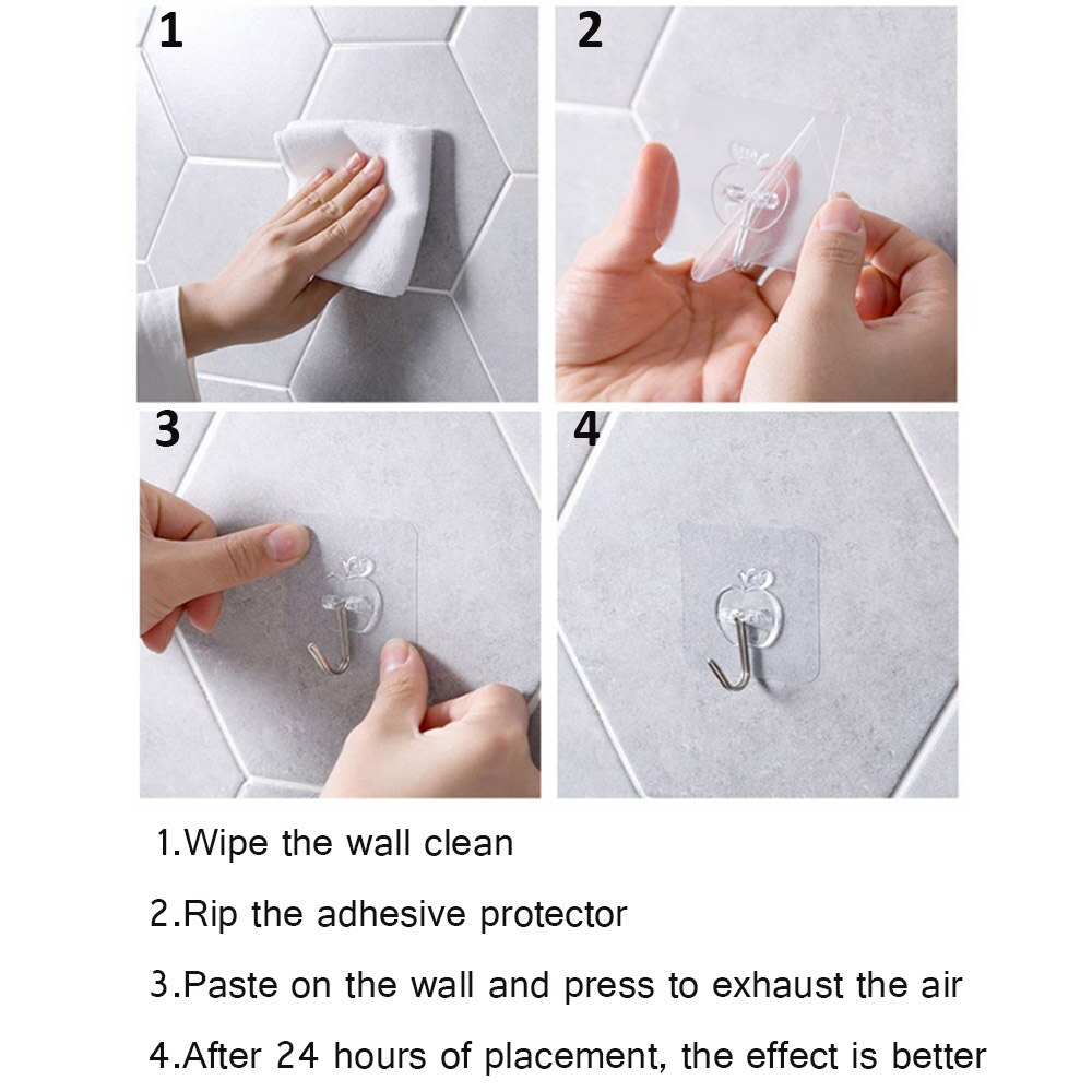 5 stuks transparante, waterdichte badkamerhaak met sterke hechting, naadloze, klevende opberghaak, appelvormige haken